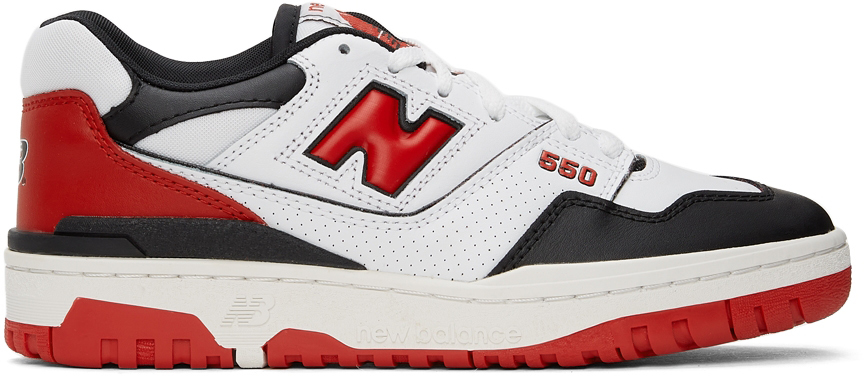 New Balance: White & Red BB550 Sneakers | SSENSE Canada