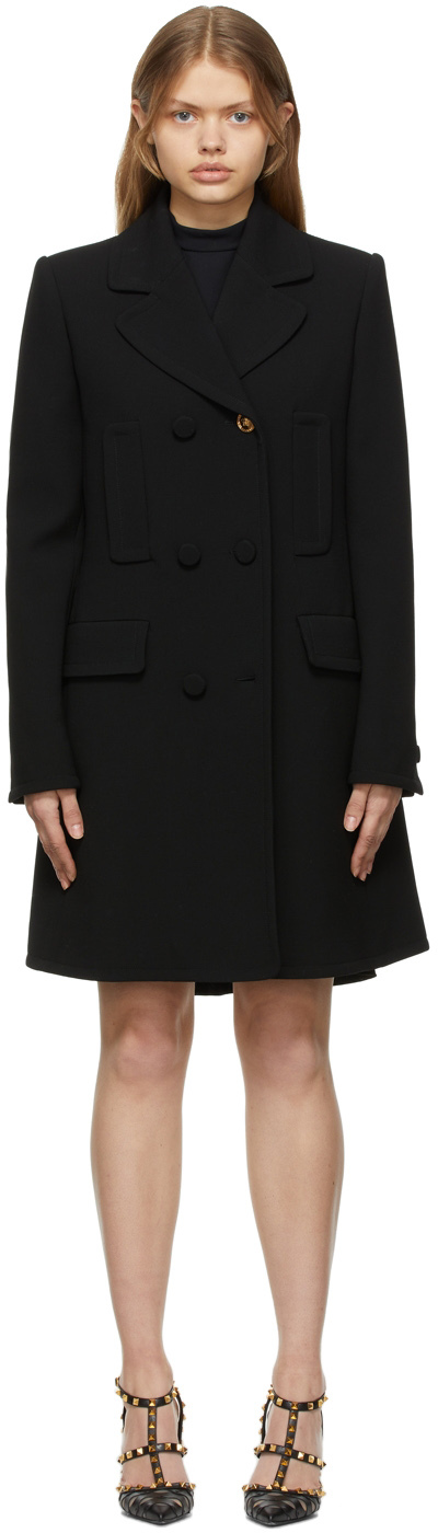 Versace Black Wool Double Breasted Coat