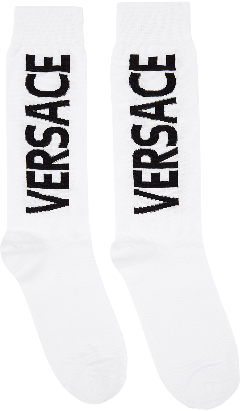 Versace White & Black Long Logo Socks