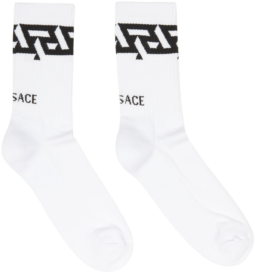 Versace White Monogram Crew Socks
