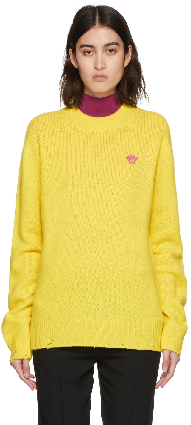 Versace Yellow Embroidered Logo Knit Sweater
