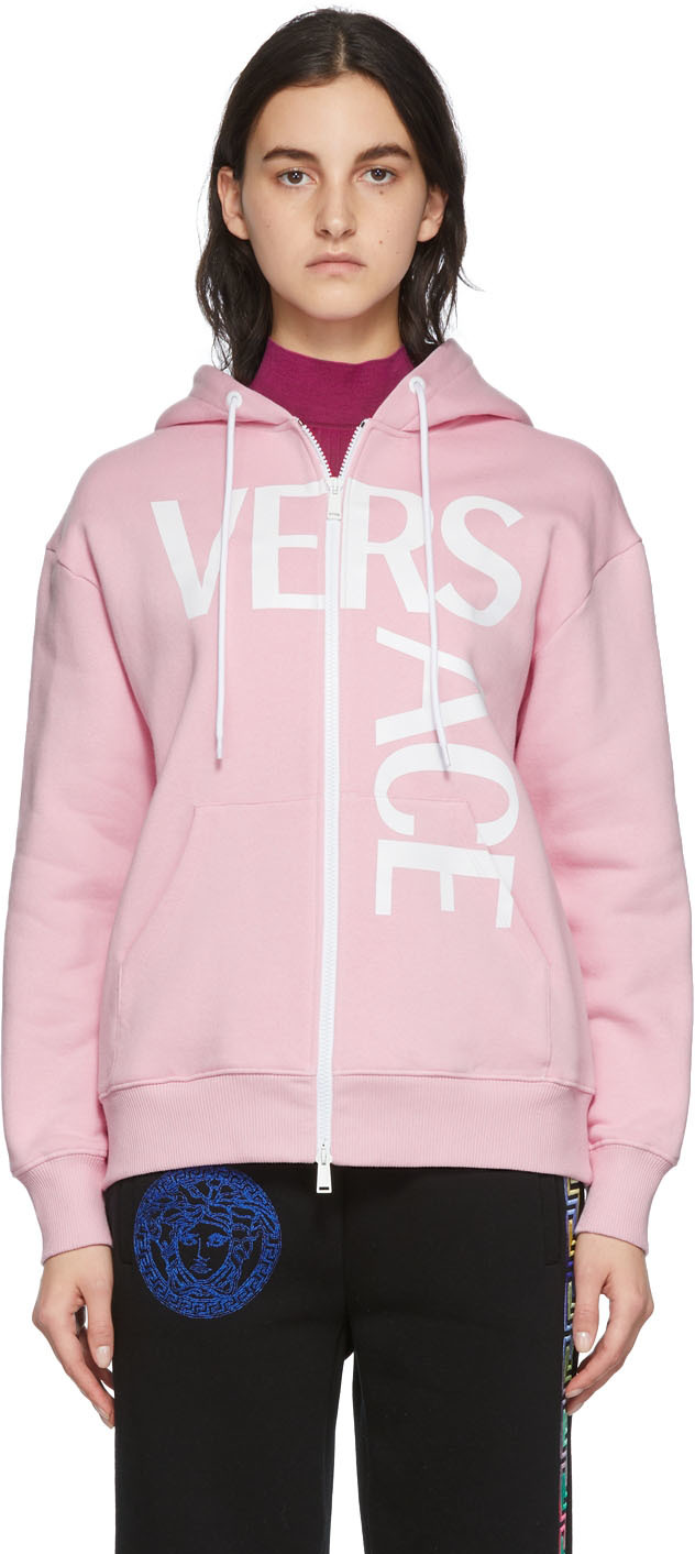 Versace Pink Logo Zip Hoodie