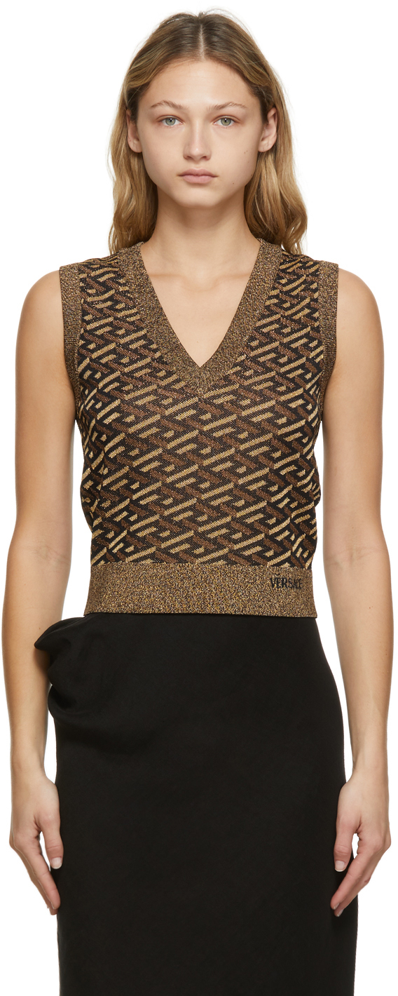 Click to view more detailed imagery on our partner's website Versace Rebel Spirit: Sporty Vibes Monogram Sweater Vest In 5b090 Black/gold