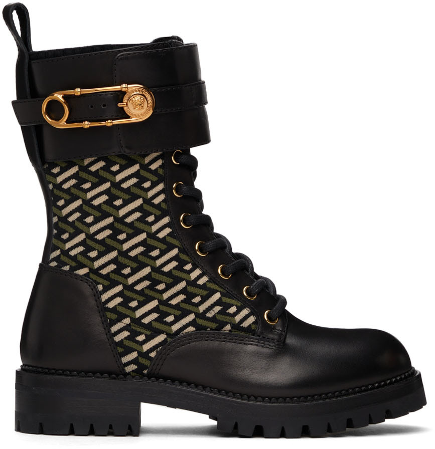 Versace Black Safety Pin Boots
