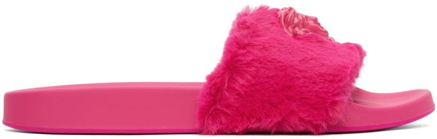 Versace Pink Faux-Fur 'La Medusa' Slides