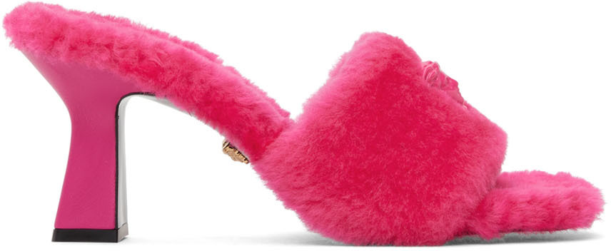 Pink Shearling 'La Medusa' Heeled Sandals