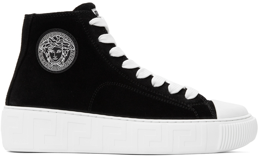 Versace Black Suede Greca High-Top Sneakers