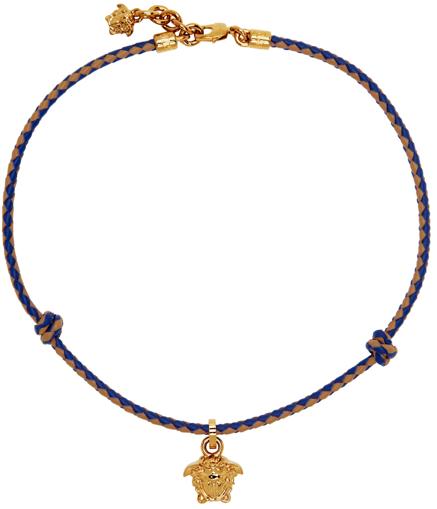 Versace Blue & Brown Braided Medusa Necklace