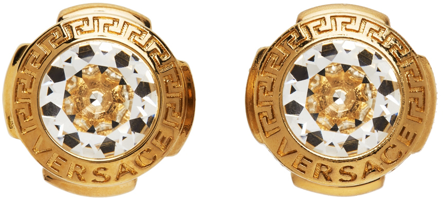 Versace Gold Crystal Greca Earrings | Smart Closet