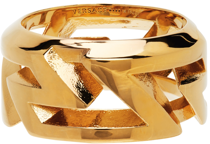 SSENSE Men Accessories Jewelry Rings Gold Greca Gem Ring 