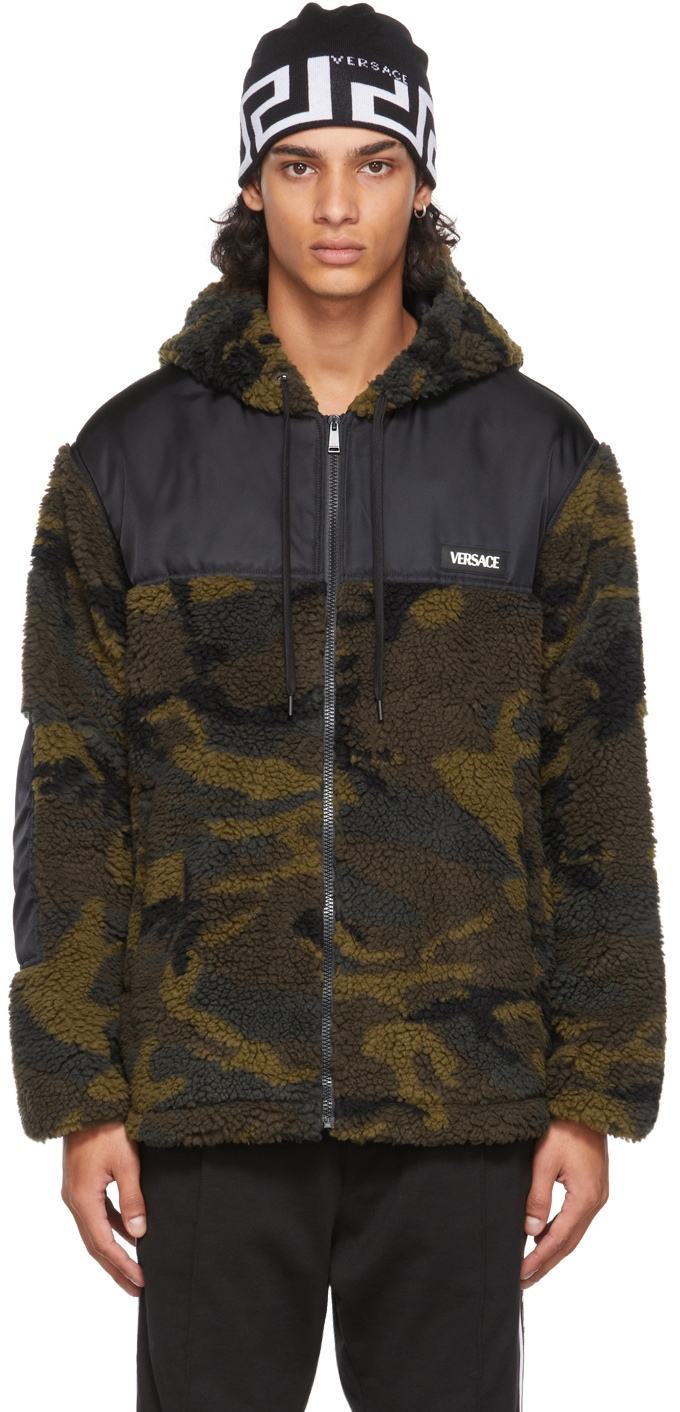 Versace Green & Black Fleece Camouflage Jacket | Smart Closet