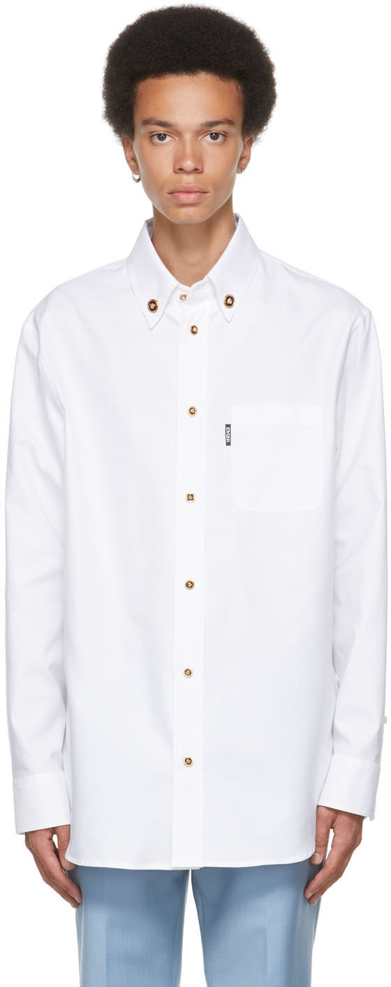 Versace White Cotton Medusa Button Shirt