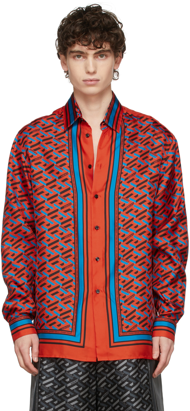 Versace Orange Silk Twill Shirt