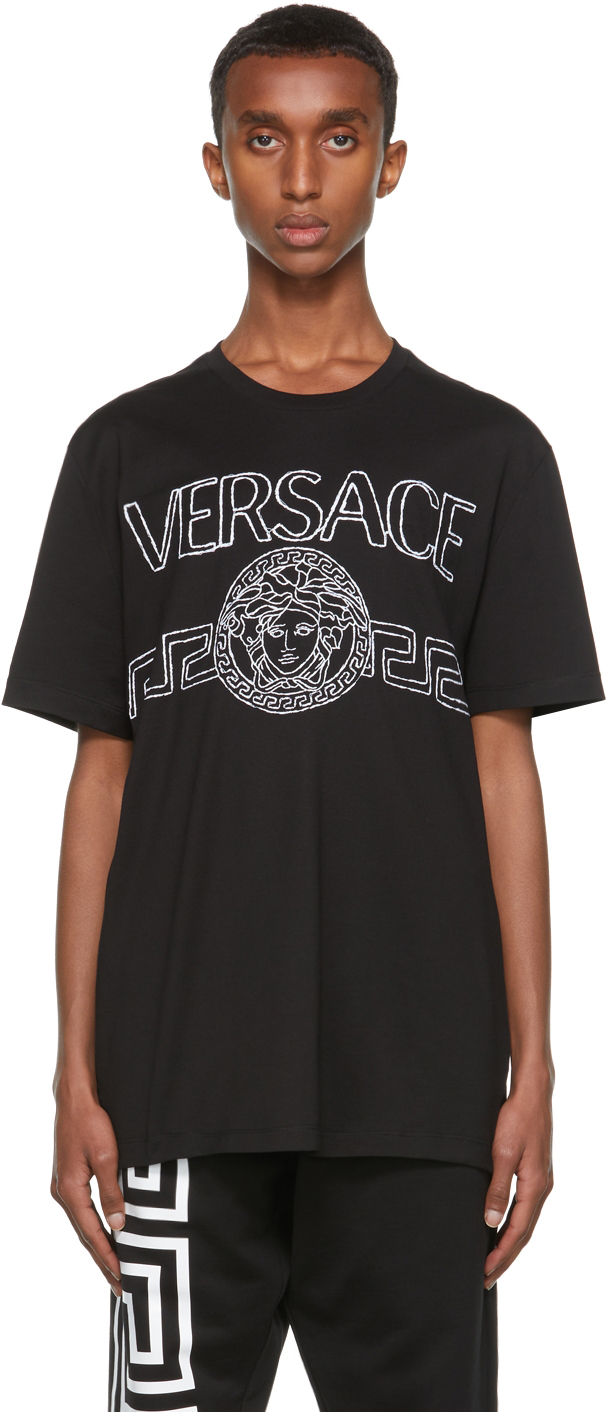 Versace Black Embroidered Medusa Logo T-Shirt