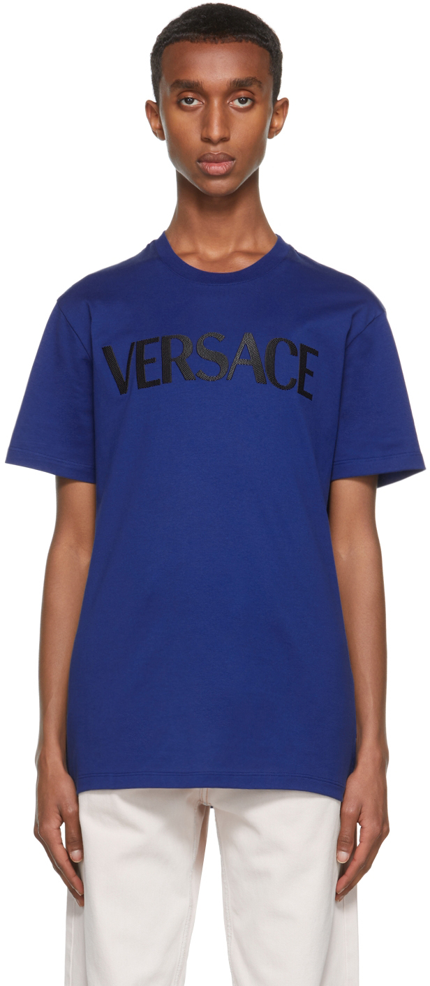 Versace Blue Embroidered Logo T-Shirt