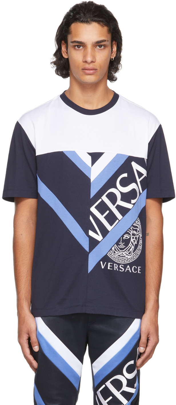 Versace Blue & White Colorblock T-Shirt