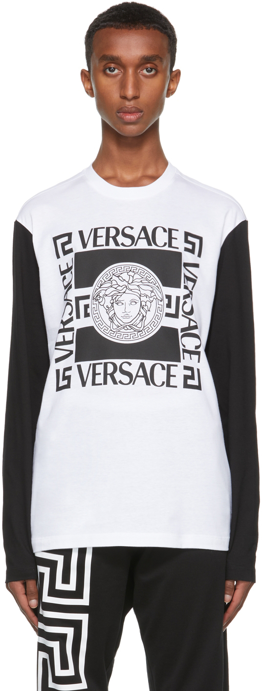 Versace White & Black Medusa Long Sleeve T-Shirt