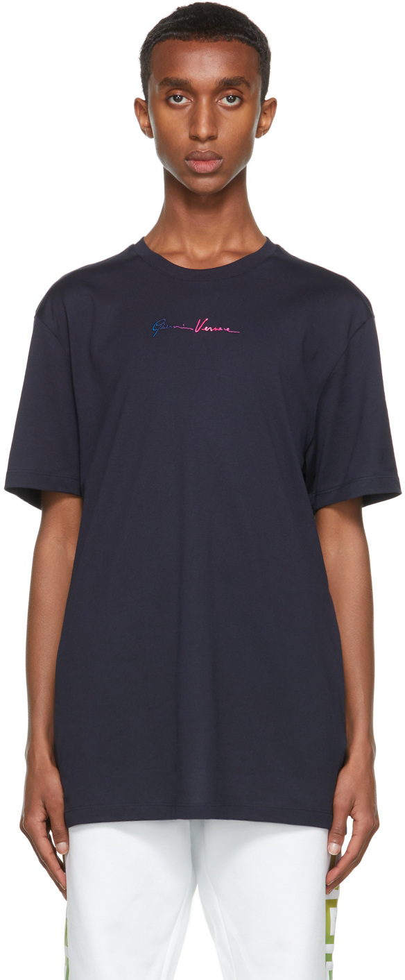 Versace Navy Embroidered GV Signature T-Shirt