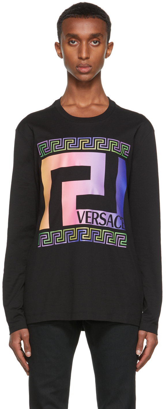 Versace Black Neon Greca Long Sleeve T-Shirt
