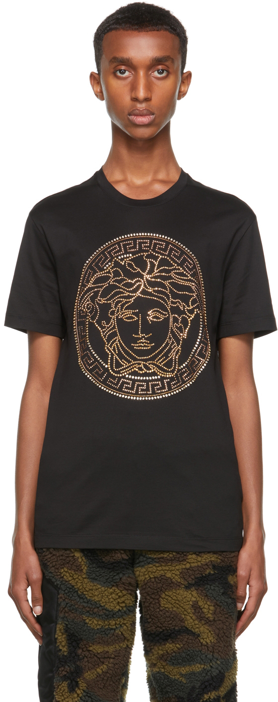 Versace Black Embellished Medusa T-Shirt