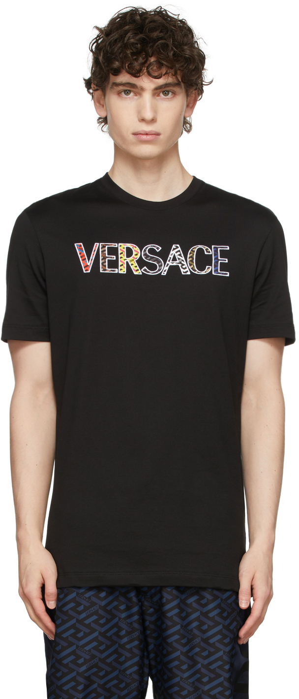 Versace Black Cut Out Monogram Logo T-Shirt