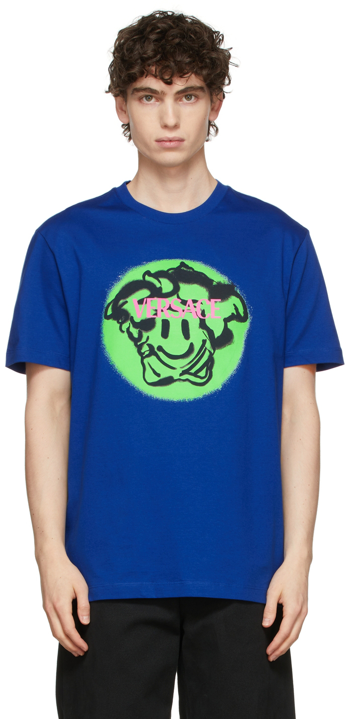 Versace Blue Medusa Smile Logo T-Shirt