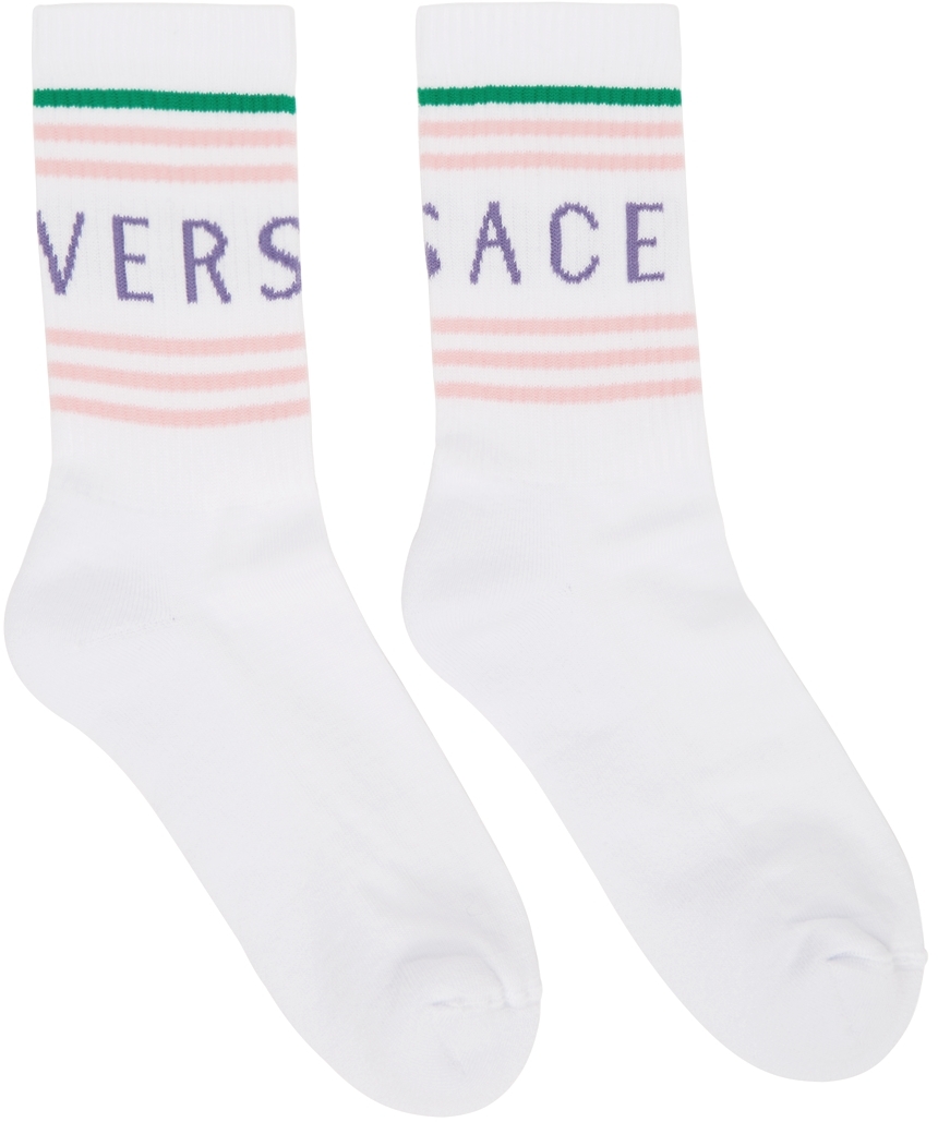 Versace: ホワイト ロゴ ソックス | SSENSE 日本