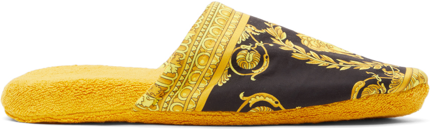 Versace Black & Gold Baroque Slippers