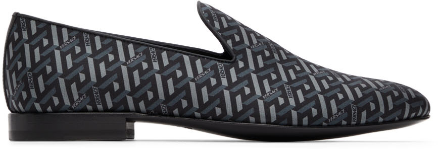 Versace Black 'La Greca' Silk Loafers