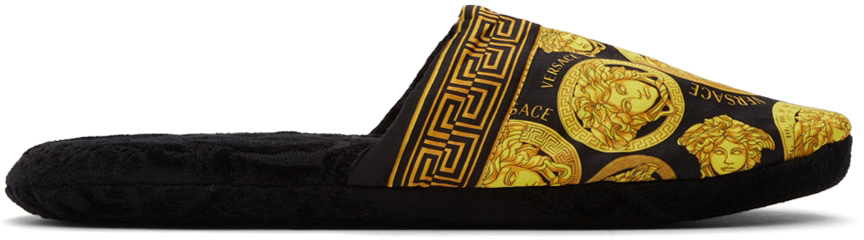 Versace Black & Gold Medusa Amplified Slippers