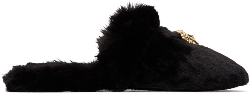 versace faux fur slippers