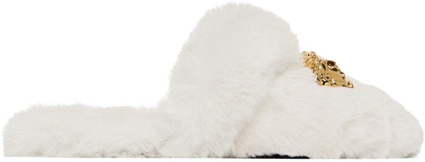 versace faux fur slippers