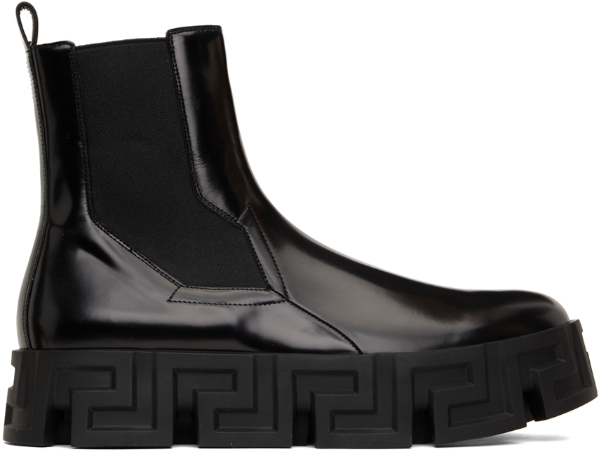 Versace: Black Greca Labyrinth Chelsea Boots | SSENSE