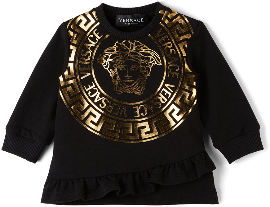 Versace Baby Black Medusa Print Sweater Dress