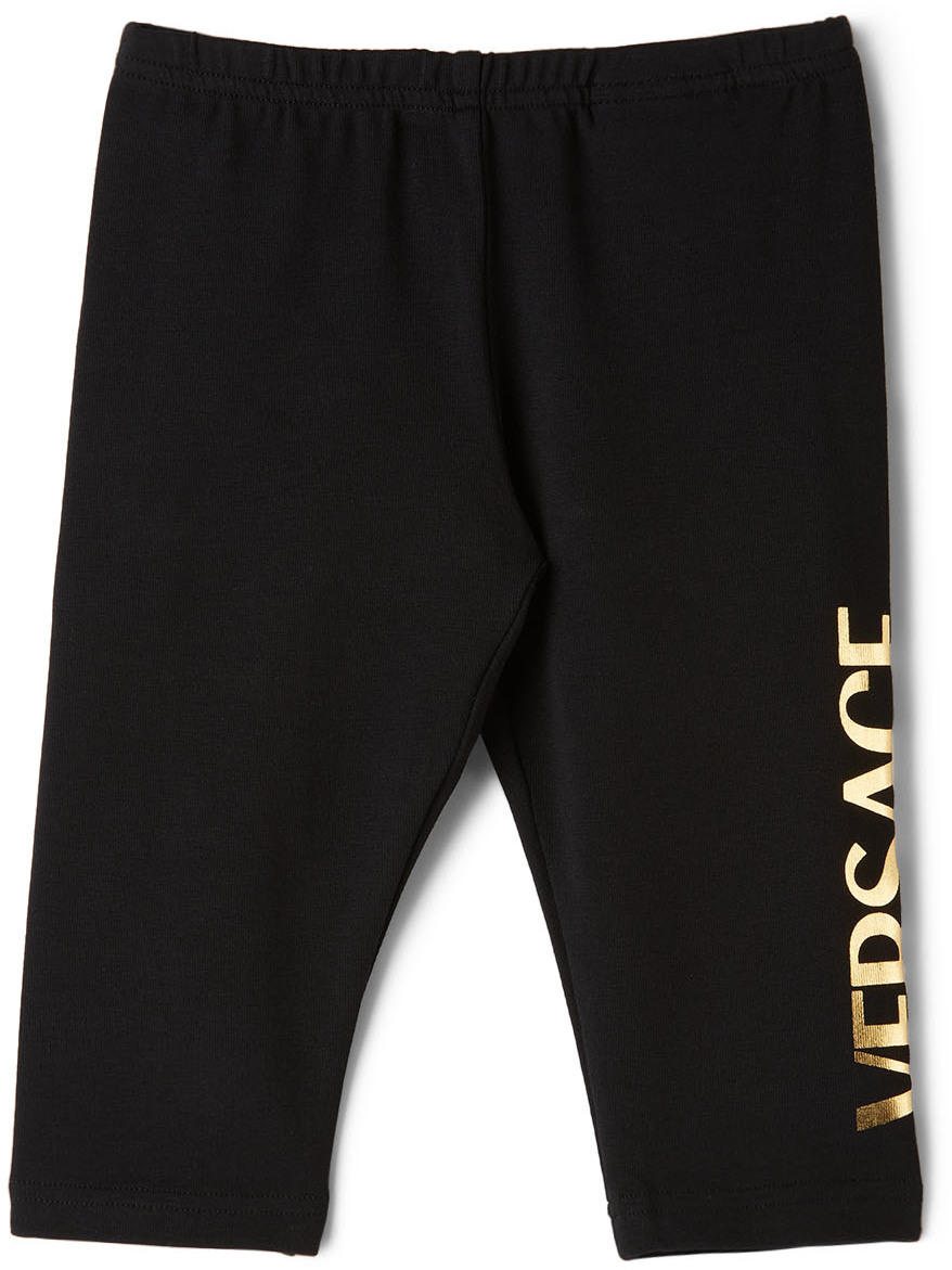 Versace Baby Black Logo Print Leggings