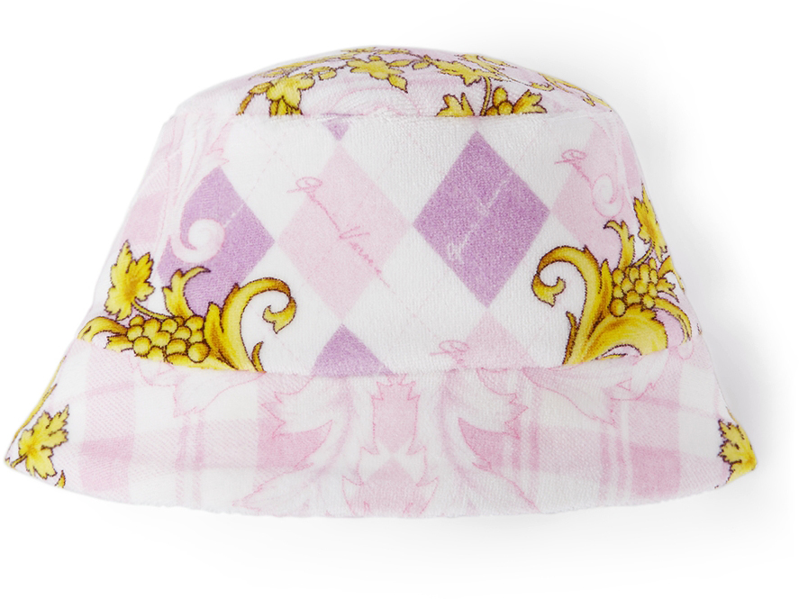Versace Baby White & Pink Barocco Argyle Bucket Hat