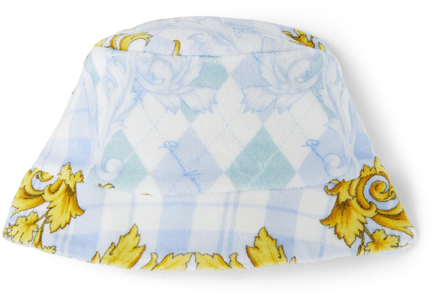 Baby White & Blue Barocco Argyle Bucket Hat SSENSE Accessories Headwear Hats 