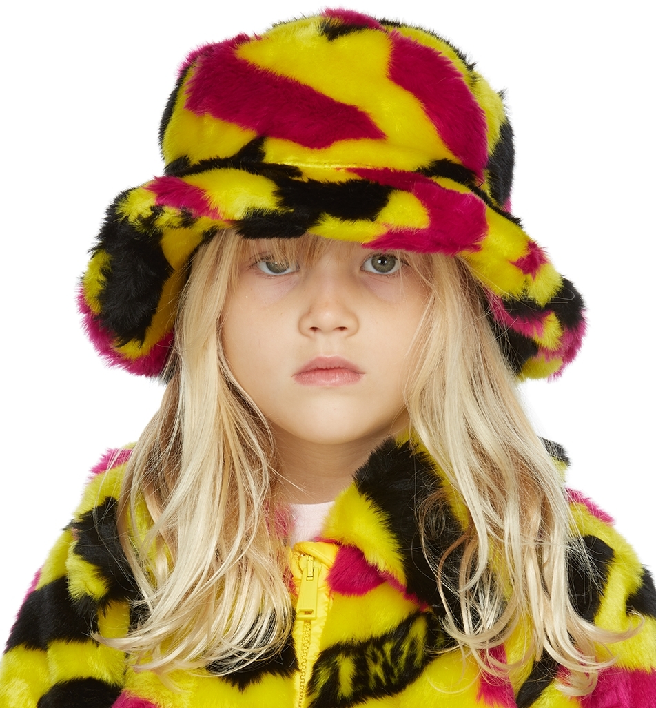 Versace Kids Yellow Faux-Fur 'La Greca' Bucket Hat