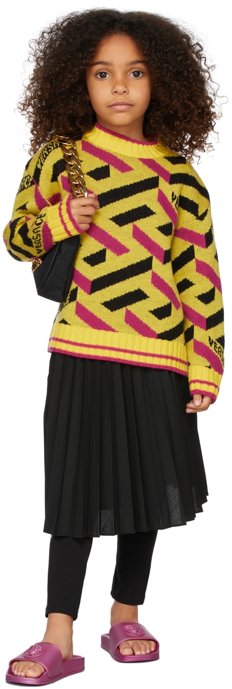 Versace Kids Yellow Monogram Jacquard Sweater