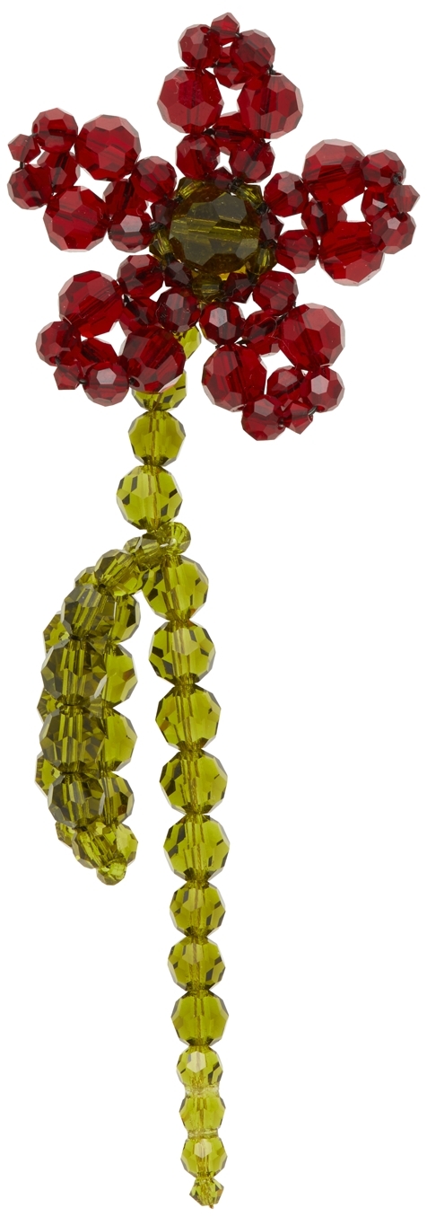 Simone Rocha: Red & Green Flower Single Earring | SSENSE Canada