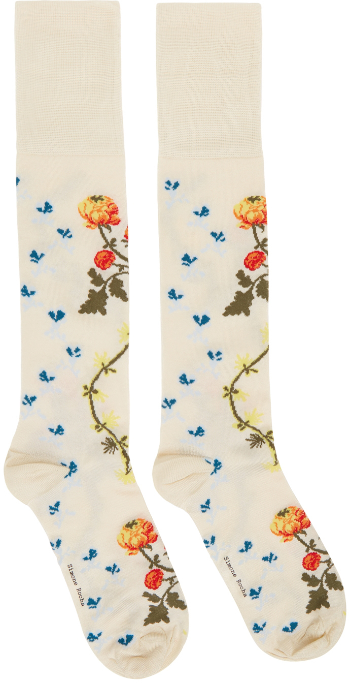 Simone Rocha Beige Creeping Flower Jacquard Socks