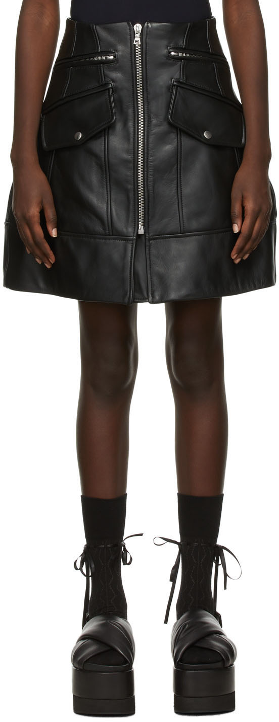 Simone Rocha Black Leather Sculpted A-Line Skirt