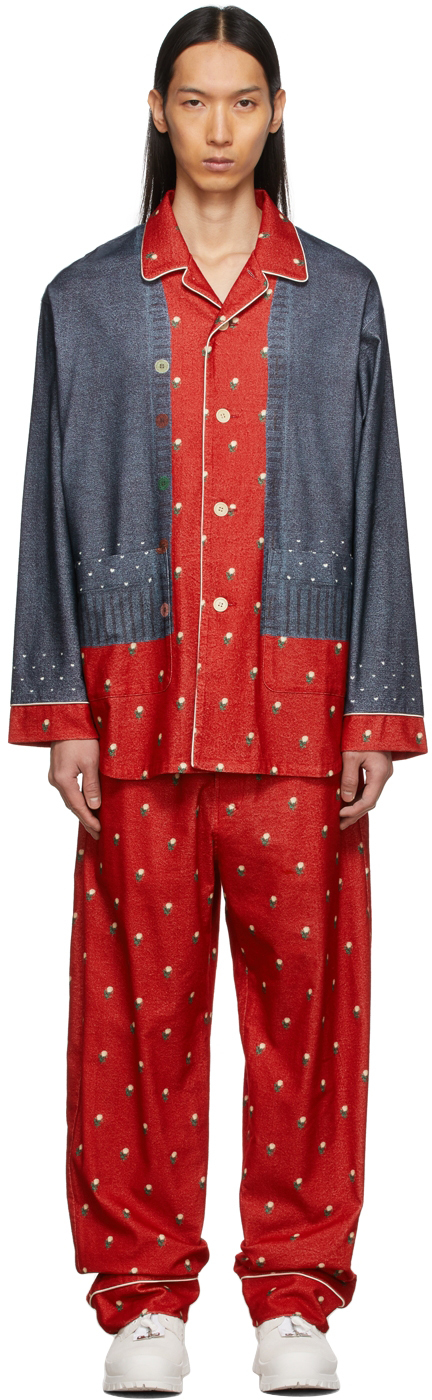 Undercover Ensemble de pyjama rouge et gris à motif Evangelion