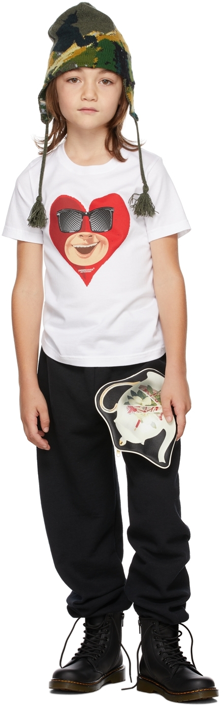 Kids White Heart Face T-Shirt by UNDERCOVER on Sale