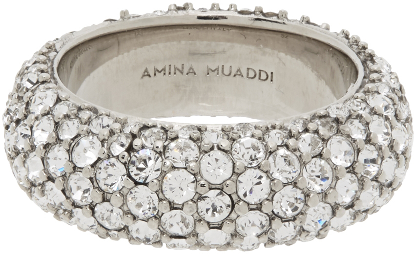 Amina Muaddi Silver Crystal Cameron Ring