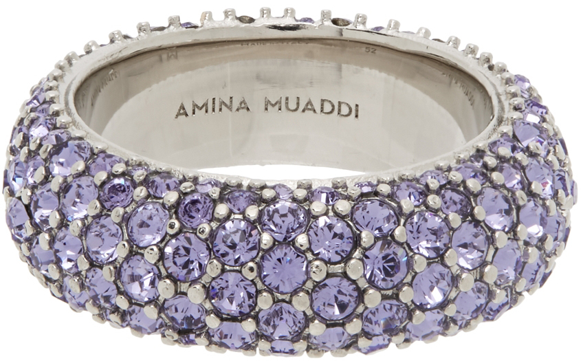 Amina Muaddi Purple Crystal Cameron Ring