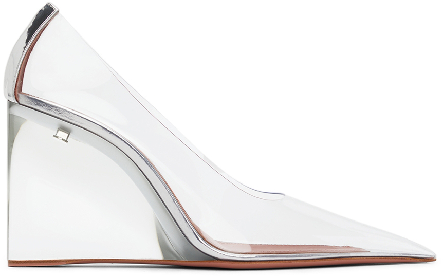 Amina Muaddi Transparent Ane Glass Wedge Heels