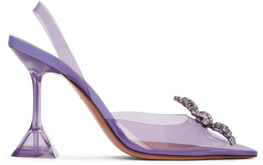 Amina Muaddi Purple Rosie Glass Heels