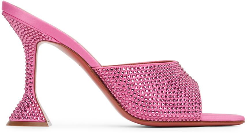 Amina Muaddi Pink Lupita Crystal Heeled Sandals