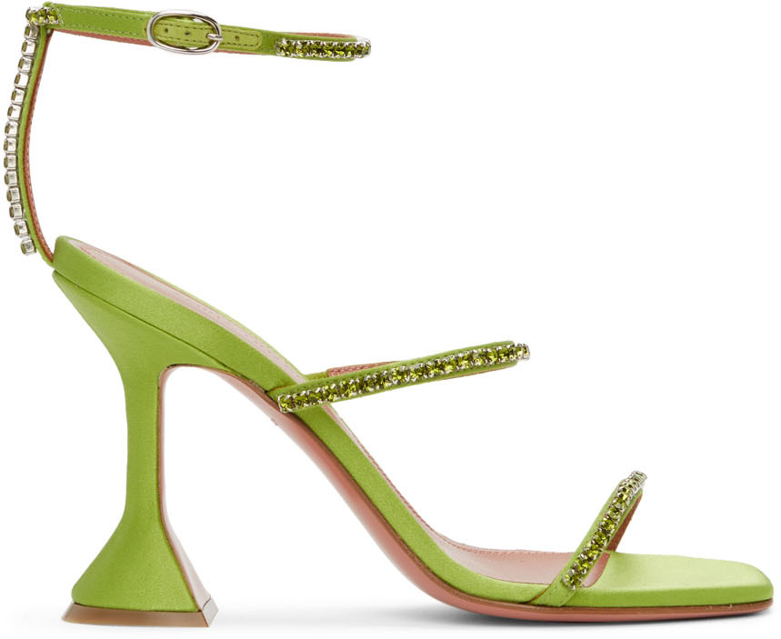 Amina Muaddi Green Gilda Slipper Heeled Sandals